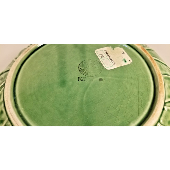 Vintage Kitchen: Bordallo Pinheiro Green Cabbage Leaf Salad Serving Bowl & Plate - Picture 12 of 14